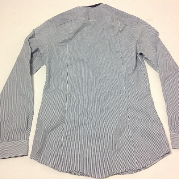 H&M Men's Casual Button Down Shirt Striped Blue - Picture 4 of 5